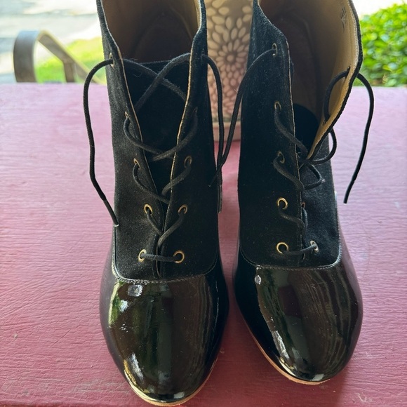 Nina Payne Anthropologie Patent Leather Lace Up Booties 41 / 9.5 Black - Picture 4 of 8
